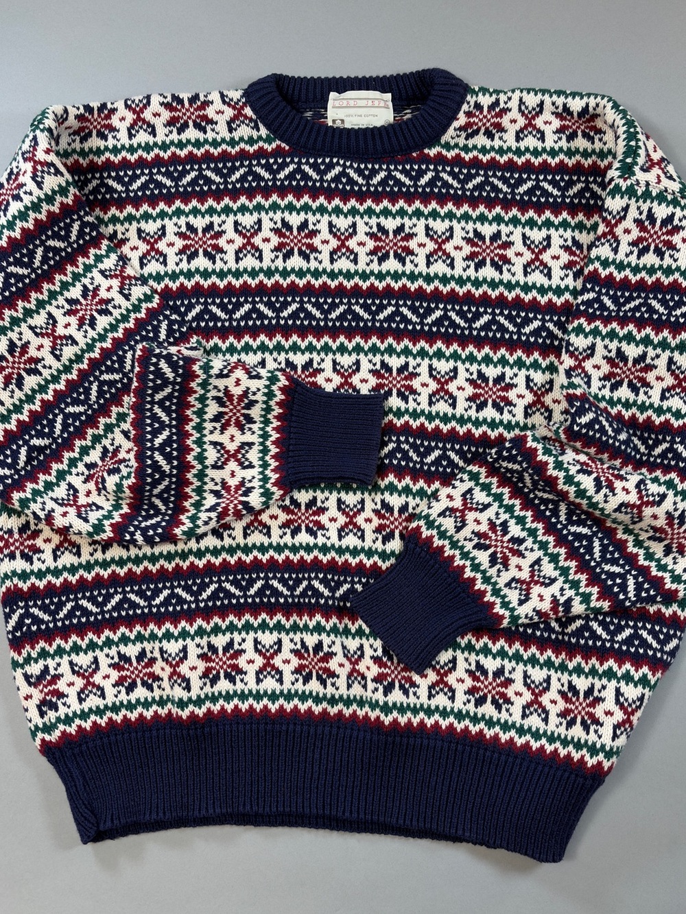 Vintage Lord Jeff Men’s XL Fair Isle Cotton Sweater Made in USA Nordic Crewneck